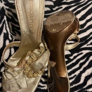 Mossimo Supply Co. Gold Rhinestone Buckle Heeled Sandals
